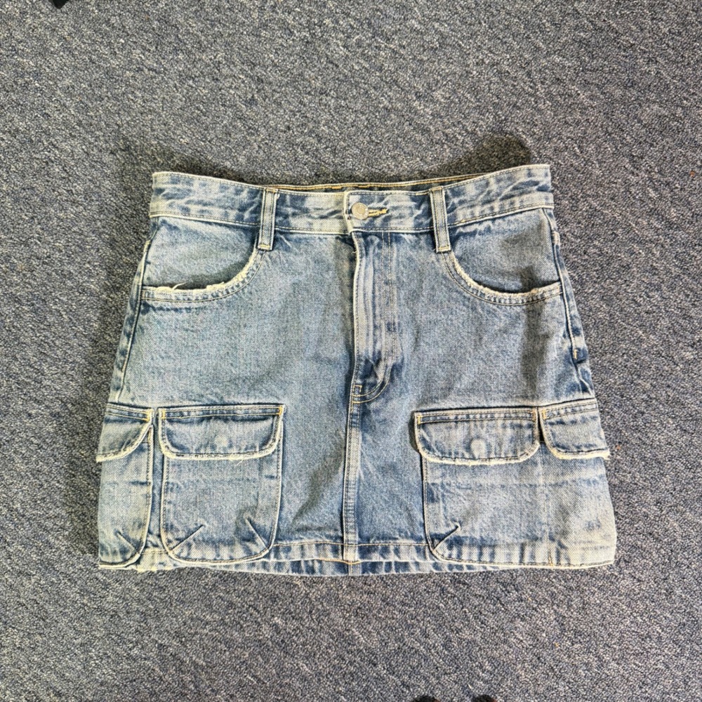 Zara Womens Light Wash Blue Denim Cargo Mini Skirt Utility Y2K Size XS 24